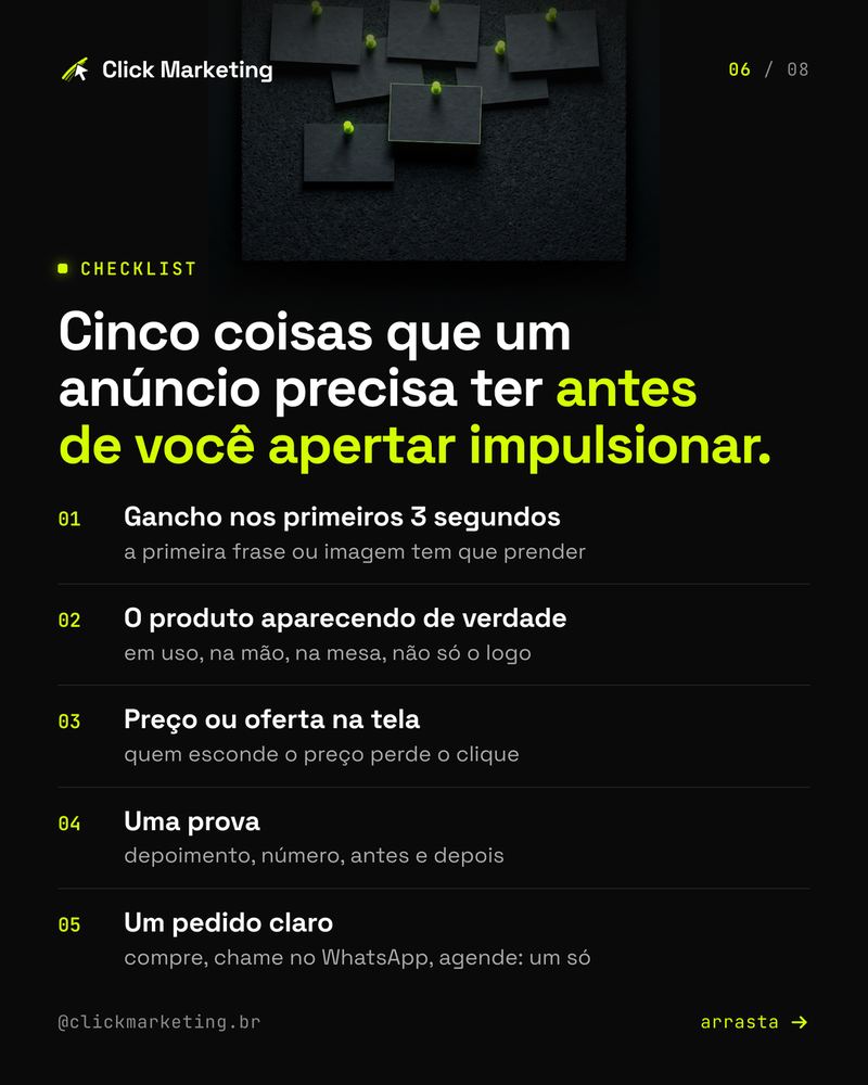 Cinco coisas que um anúncio precisa ter antes de você apertar impulsionar.