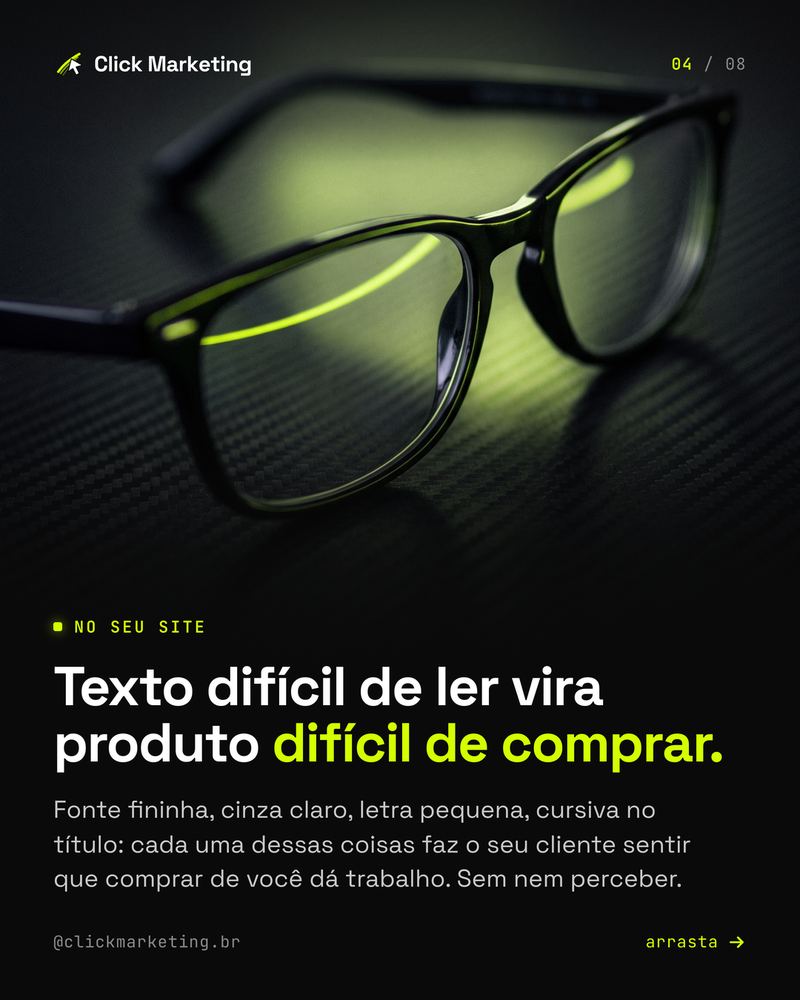 Texto difícil de ler vira produto difícil de comprar.